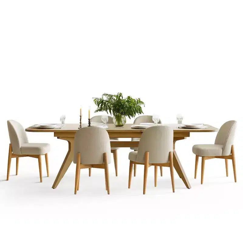 7-Piece Dining Table Set, 78-96 Extendable Trestle Base Table with Upholstered Chairs Featuring Solid Wood Legs-Panipeachy