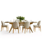 7-Piece Dining Table Set, 78-96 Extendable Trestle Base Table with Upholstered Chairs Featuring Solid Wood Legs-Panipeachy