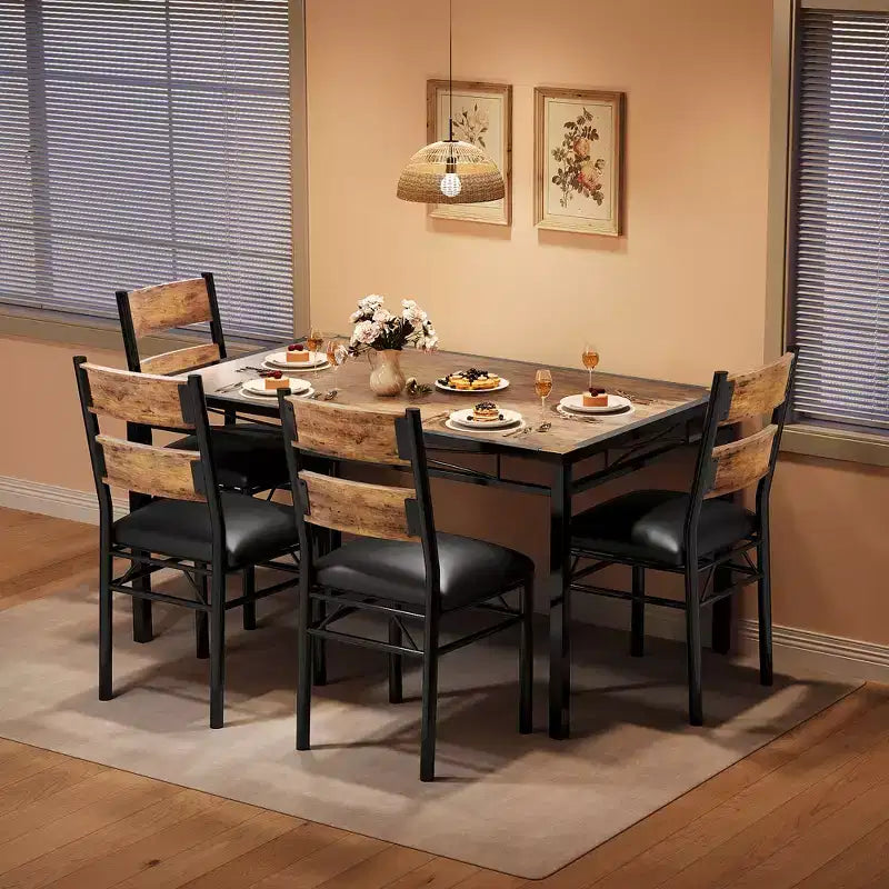 Ensemble de table à manger pour 4 personnes avec 4 chaises rembourrées, ensemble de table de cuisine en bois de 5 pièces avec protection d’angle pour cuisine, appartement ou petit espace