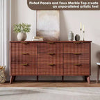 9 Drawers Fluted Dresser, Modern Chest, Wooden Dresser TV Stand, Curved Profile Design, for Living Room, Hallway