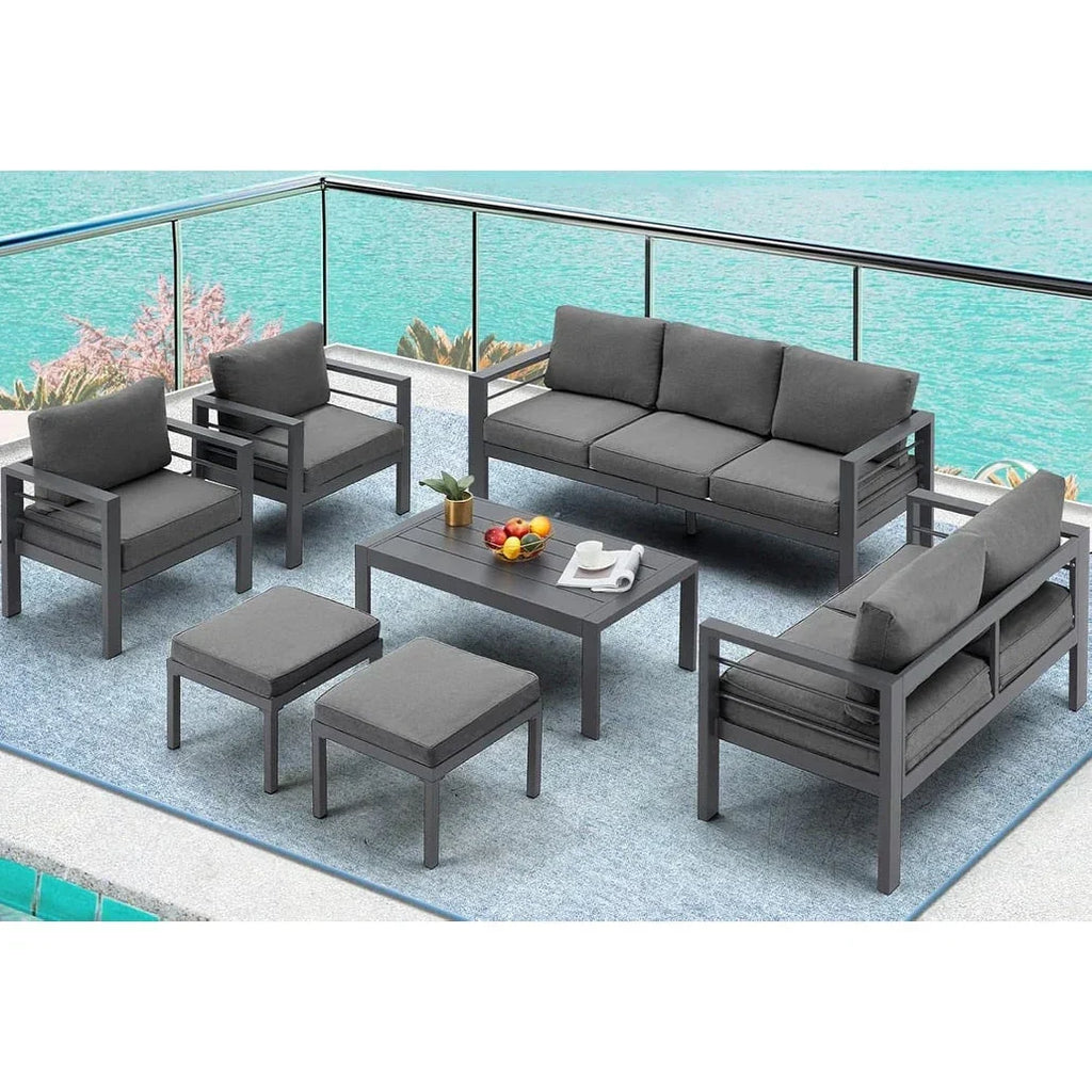 AECOJOY 7-teiliges Aluminiummöbel-Set für die Terrasse, Outdoor-Sitzgruppe