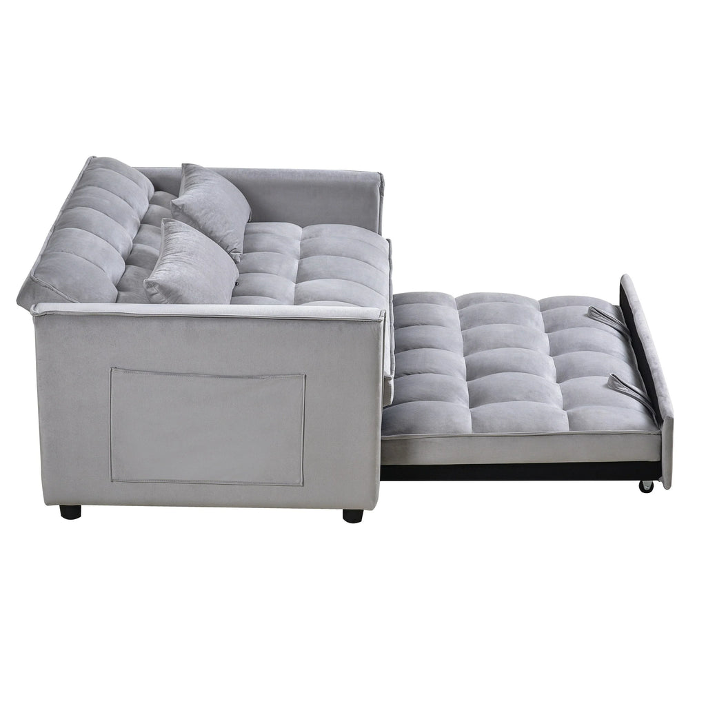 Modernes ausziehbares Schlafsofa, 3-in-1-Schlafsofa mit verstellbarer Rückenlehne, Samt-Loveseat, Kissen und Seitentaschen