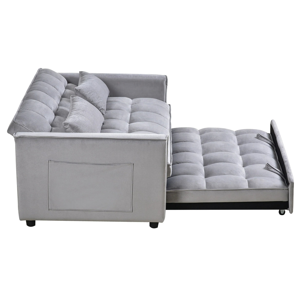 Modernes ausziehbares Schlafsofa, 3-in-1-Schlafsofa mit verstellbarer Rückenlehne, Samt-Loveseat, Kissen und Seitentaschen