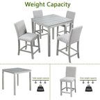 Modern 5-Piece Dining Set with Square Counter Height Table & 4 Upholstered Chairs