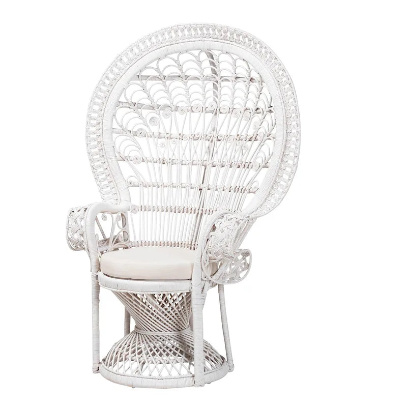 Kallima moderne bohemien pauwenstoel van wit en naturel rotan