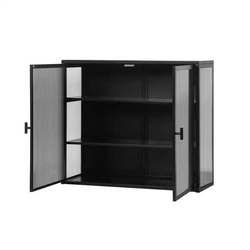 Moderner 2-türiger Wandschrank von Okak mit 3-stufigem Stauraum und Glastüren für Eingangsbereich, Esszimmer, Wohnzimmer oder Küche