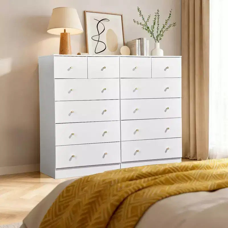 Grande commode Karl Home à 6 tiroirs pour chambre et meuble à tiroirs, construction robuste, organisateur de rangement en bois pour placard, blanche