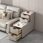 Hochseitentisch für Sofa in L-Form aus Holz mit 4 Schubladen und Steinplatte