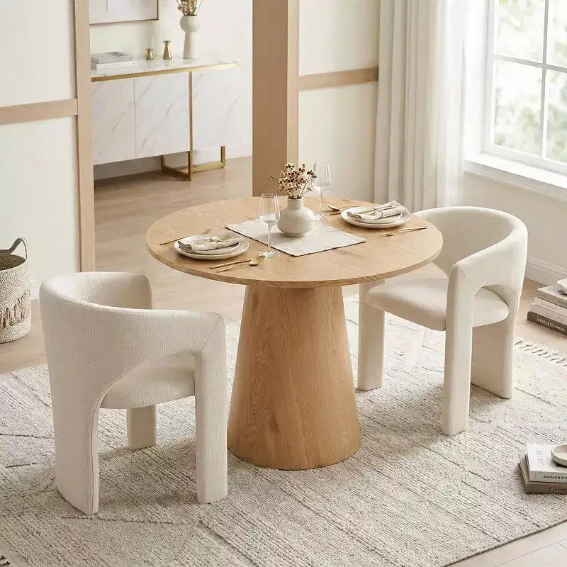 Ensemble de petite table à manger pour 2 personnes, chaises rembourrées beiges, table ronde à piètement central, mobilier de cuisine moderne et compact-Panipeachy