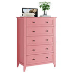 Commode haute de 42,5 po à 5 tiroirs pour chambre, armoire de rangement en bois avec tiroirs profonds de 11,9 po et boutons en métal doré, idéale pour l’entrée ou le couloir