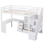 Twin Size Loft Bed with L-Shaped Desk, 3 Drawers, Cabinet, Staircase Storage, Solid Pine/MDF Build