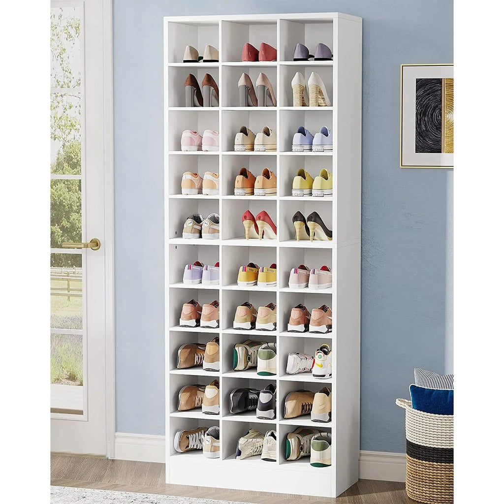 Hohes Schuhregal für 30 Paar Schuhe, 10-stufiger weißer Schuhschrank aus Holz für Kleiderschrank und Eingangsbereich – 10-stufig