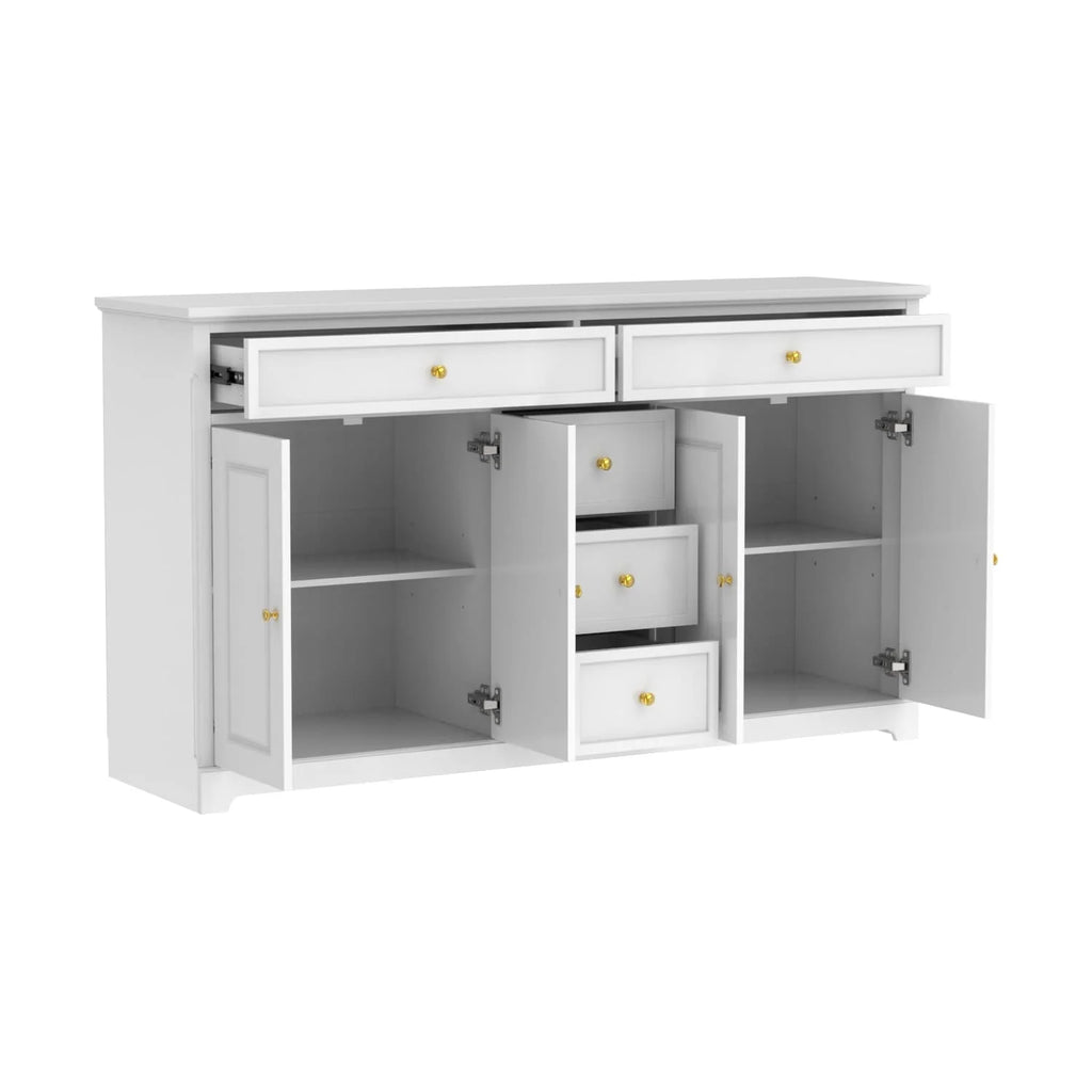 59,1-inch wit buffetdressoir, modern uit het midden van de eeuw, eigentijds, gelakt