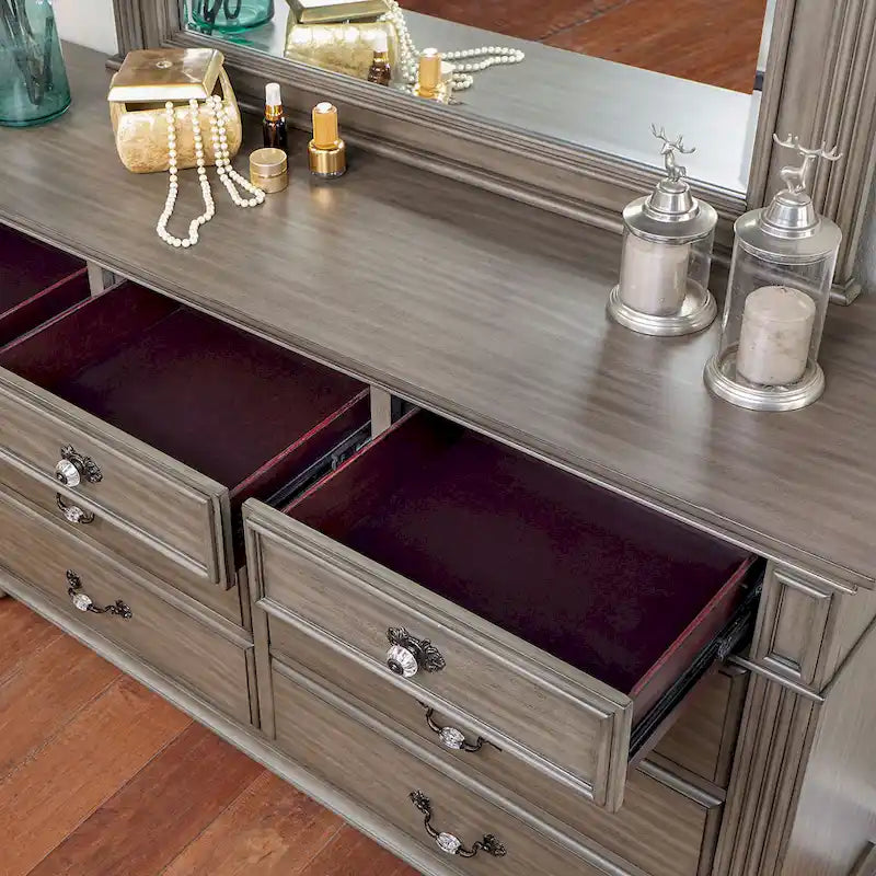 Ensemble traditionnel Vame de 2 pièces comprenant une commode à 9 tiroirs et un miroir, par Furniture of America