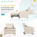 AECOJOY 3-in-1-Schlafsofa-Sessel mit Kissen und verstellbarer Rückenlehne