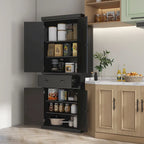 Armoire de rangement de garde-manger de cuisine de 72 pouces, armoire traditionnelle autoportante avec 4 portes et 3 étagères réglables, grand tiroir central