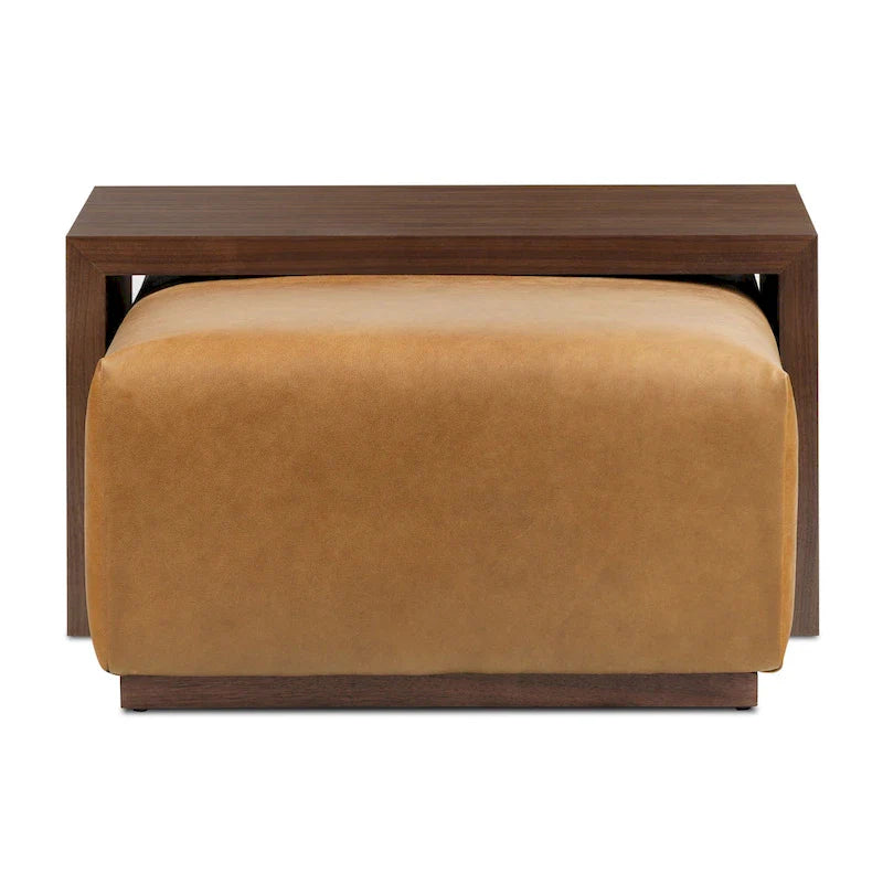 Pouf Poly & Bark Jarmo avec table en noyer réglable – véritable cuir italien pleine fleur