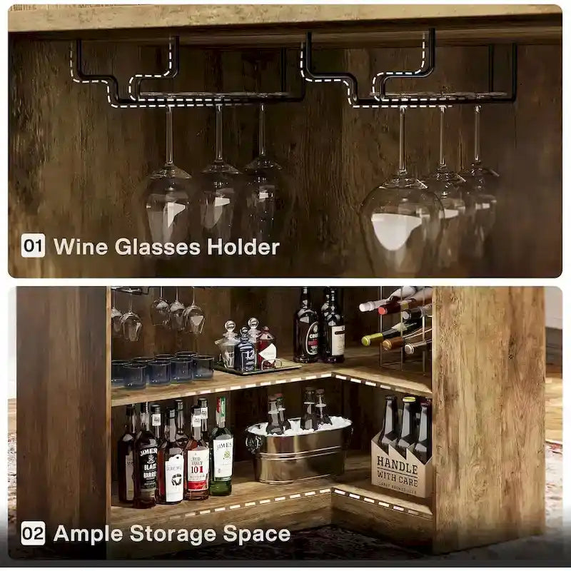 Meuble de bar en L avec porte-verres à pied pour bar à domicile