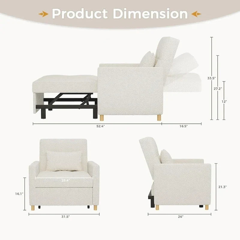 AECOJOY 3-in-1-Schlafsofa-Sessel mit Kissen und verstellbarer Rückenlehne