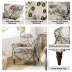Fauteuil traditionnel Araceli en bois, rembourré à motif floral, avec dossier à oreilles et bordure cloutée| ART OF LIVING DESIGNS