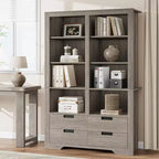 Bibliothèque haute de 72 pouces avec 4 tiroirs, bibliothèque de rangement autoportante de style maison de campagne pour chambre, salon et bureau à domicile