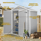 Opslagschuur van 6 ft x 4 ft/6 ft x 8 ft/8 ft x 6 ft/8 ft x 10 ft, weerbestendig kunststofhars voor buiten met vloer, gereedschapsschuur met puntdak