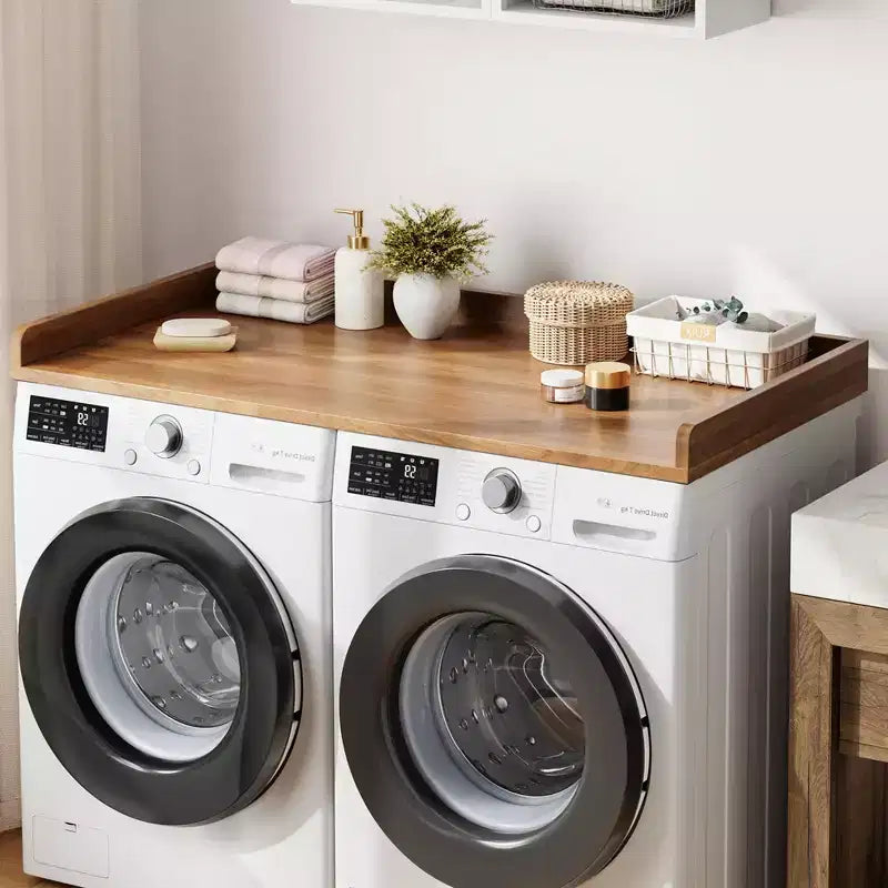 Washer Dryer Countertop, Laundry Topper with Raised Edge & Non-Slip Pad for Hamper Counter Storage & Laundry Room Organization