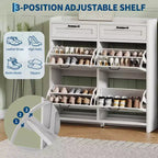 Meuble à chaussures avec 4 tiroirs basculants et 2 tiroirs supérieurs, meuble organiseur à chaussures en bois avec étagère réglable, meubles de rangement à chaussures autonomes