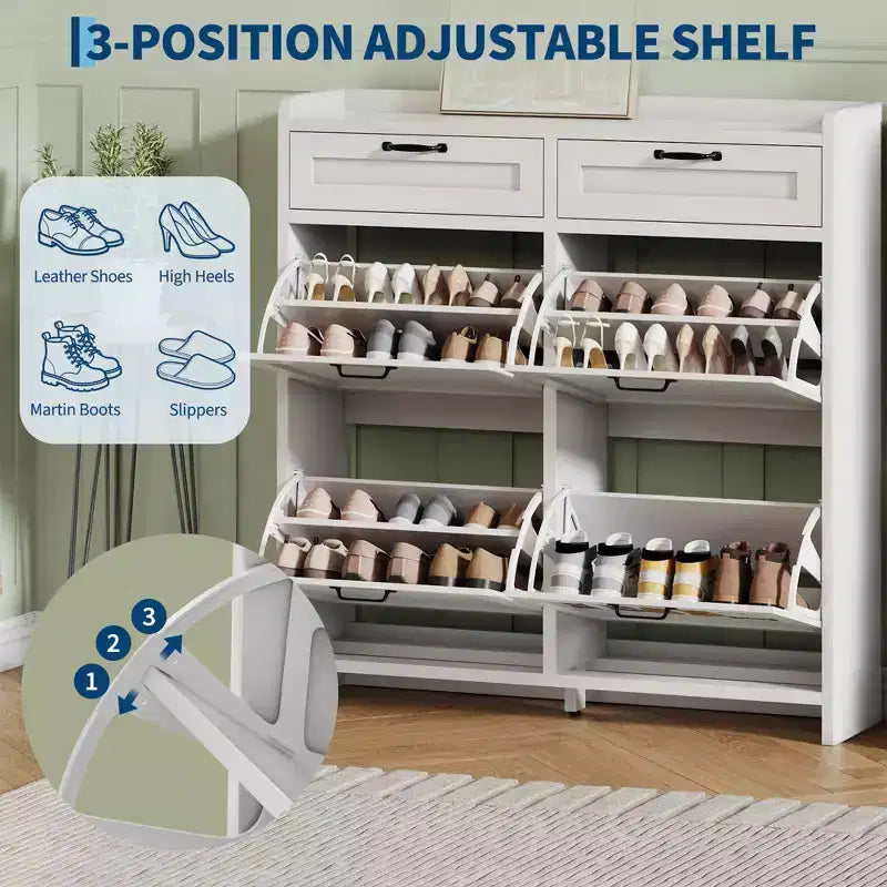 Meuble à chaussures avec 4 tiroirs basculants et 2 tiroirs supérieurs, meuble organiseur à chaussures en bois avec étagère réglable, meubles de rangement à chaussures autonomes