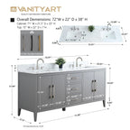 Vanity Art 72 badkamermeubel met dubbele wastafel en blad van composietmarmer