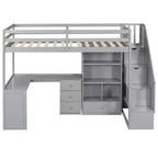 Twin Size Loft Bed with L-Shaped Desk, 3 Drawers, Cabinet, Staircase Storage, Solid Pine/MDF Build