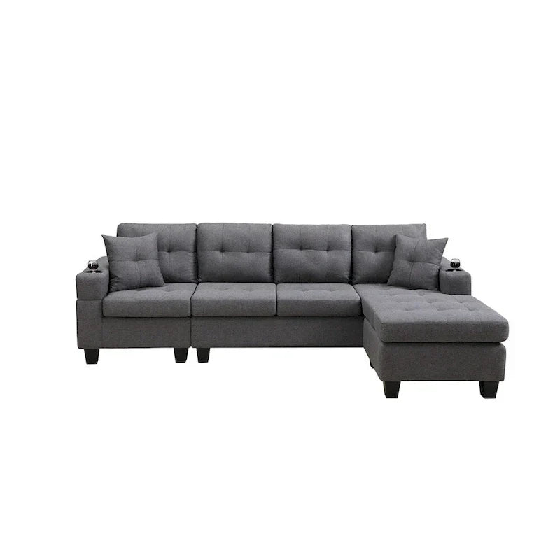Ecksofa für das Wohnzimmer mit L-förmiger Chaiselongue und Getränkehalter