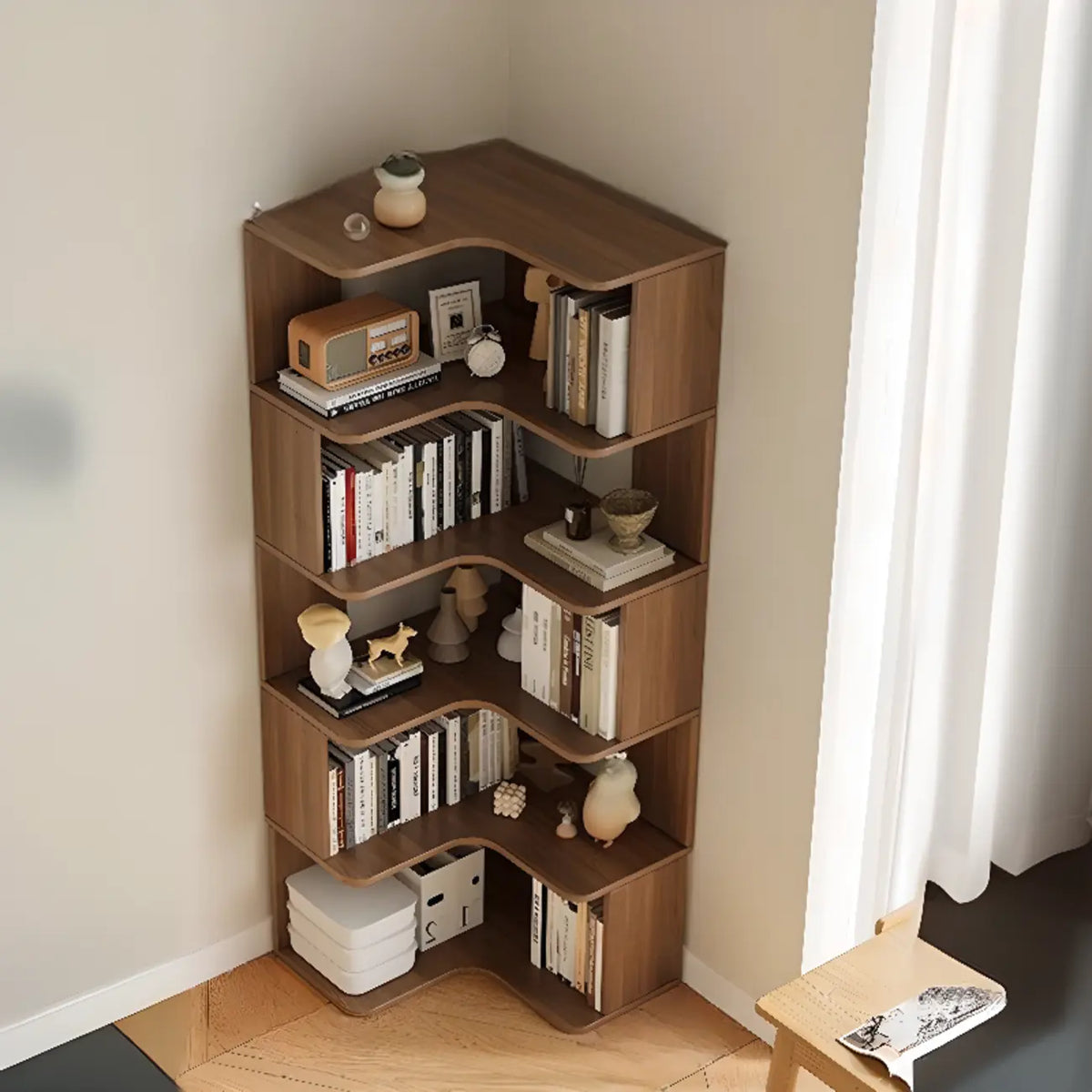 Eckbücherregal aus Holzwerkstoff mit 6 Ablagen