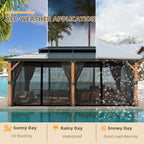 EROMMY Pavillon mit festem Dach, Outdoor-Pergola mit Doppeldach, Netzvorhängen und Vorhängen, robustes Vordach für Terrasse, Garten und Poolpartys