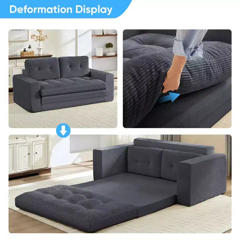 Mjkone 71' 2-in-1 slaapbank, opvouwbare loveseat met geribde stof en knopen, ruimtebesparend