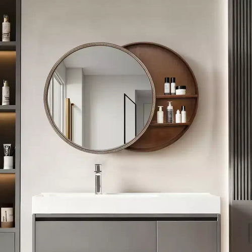 Miroir mural rond coulissant moderne de 23,6 pouces avec rangement, miroir de salle de bains gain de place, miroir décoratif pour salon