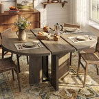 Table à manger ronde extensible de 47 à 63 po pour 4 à 8 personnes, table de cuisine extensible en bois de style champêtre avec structure en métal, table ovale gain de place pour appartement, gris rétro