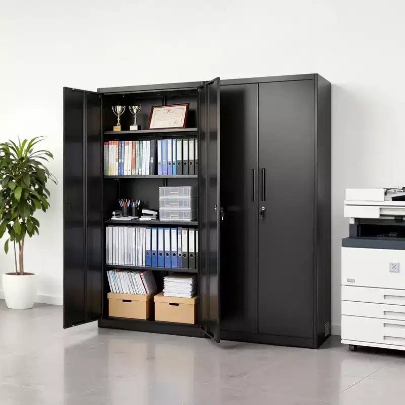 Armoire de rangement métallique VEVOR, armoire de garage en acier verrouillable de 68,9 pouces avec 4 étagères réglables, 2 portes magnétiques, 2 clés et 5 niveaux de rangement pour outils, noire