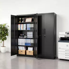 Armoire de rangement métallique VEVOR, armoire de garage en acier verrouillable de 68,9 pouces avec 4 étagères réglables, 2 portes magnétiques, 2 clés et 5 niveaux de rangement pour outils, noire