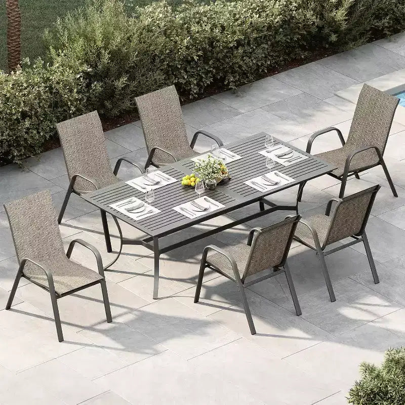 Chaises de patio, ensemble de 4 ou 6 chaises de salle à manger d’extérieur empilables, légères et résistantes à toutes les intempéries, en textilène, avec accoudoirs, pour jardin et terrasse de piscine