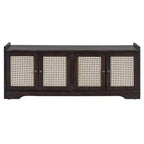 Banc de rangement rustique en bois Whisen, banc à chaussures pour entrée avec coussin amovible et étagères réglables
