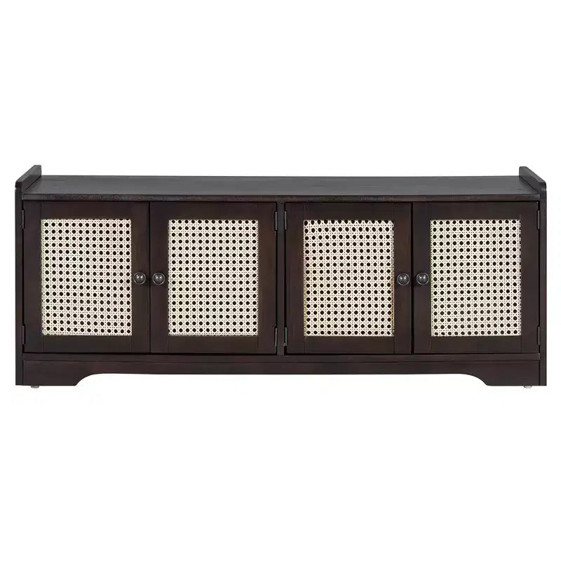 Banc de rangement rustique en bois Whisen, banc à chaussures pour entrée avec coussin amovible et étagères réglables
