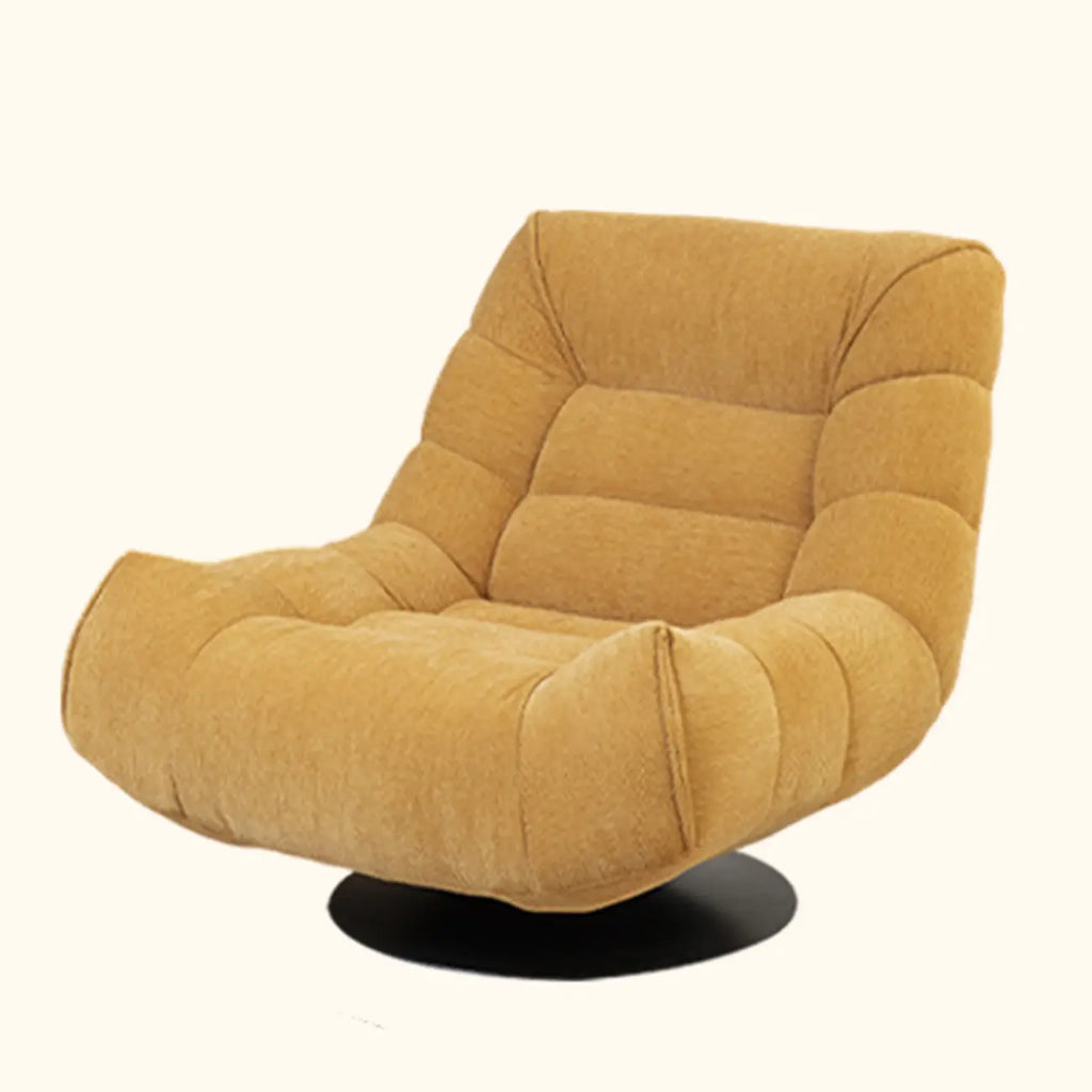 Gele draaibare fauteuil van chenillestof met accent