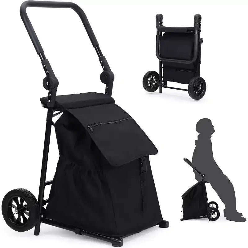 Chariot utilitaire pliable 2-en-1 Acekool avec sac étanche amovible, coussin d’assise épais et poignée réglable antidérapante, noir