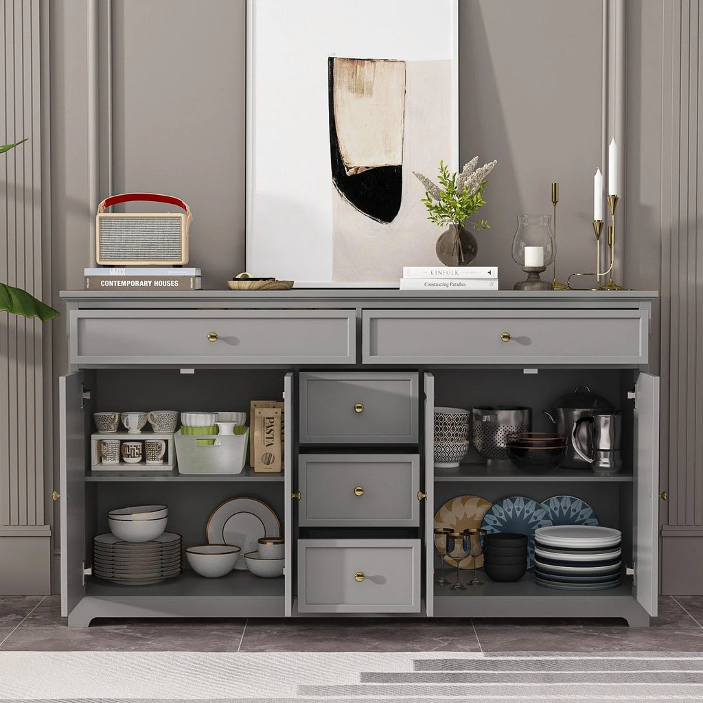 59,1-inch wit buffetdressoir, modern uit het midden van de eeuw, eigentijds, gelakt
