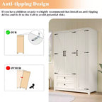 AMERLIFE 47-Zoll-Kleiderschrank im Landhausstil mit 3 Türen, 2 Schubladen, Kleiderstange und verstellbaren Regalen, freistehender Kleiderschrank-Organizer