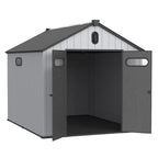 Opslagschuur van 6 ft x 4 ft/6 ft x 8 ft/8 ft x 6 ft/8 ft x 10 ft, weerbestendig kunststofhars voor buiten met vloer, gereedschapsschuur met puntdak