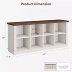 8 Cube Storage Organizer Bookshelf, Farmhouse Horizontal Bookcase, 62 Inch Wood Storage Bookcase for Entryway, Long Low Bookshelves for Living Room