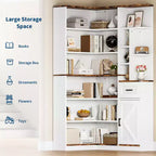 Corner Bookshelf, 74 Tall Corner Bookshelves, 6 Tiers L-Shaped Bookcase with Open Shelves and Storage Drawers for Living Room or Home Office