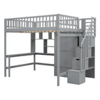Full Pine Loft Bed with Desk and Storage